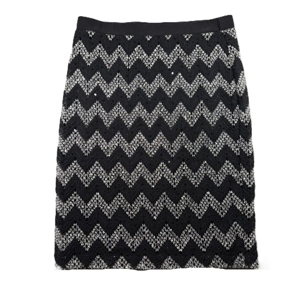 Sunny Leigh Vintage Y2K Chevron Crochet Overlay Skirt Black White Small H229